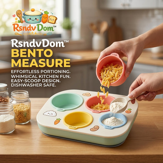 RsndvDom™ Bento Measure 5-Piece Set - Cute Pastel Kitchen Measuring Cups with Organizing Tray for Baking, Meal Prep & Portion Control | Kawaii Easy-Scoop Dishwasher Safe Measuring Set for Kids & Adults