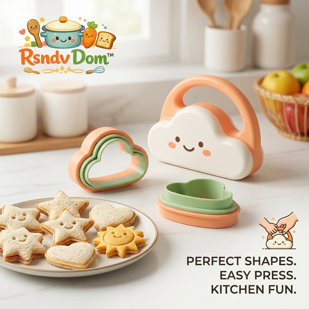 RsndvDom™ Sandwich Cutter and Sealer for Kids - Cute Cloud-Shaped DIY Pocket Sandwich Maker & Decrustifier | Premium Food-Grade Bento Box Accessories for School Lunch, Picnic, and Family Kitchen Fun