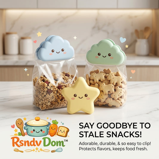 RsndvDom™ Cute Cloud & Star Food Bag Clips, 3-Pack Kawaii Chip Clips Set for Snack Sealing, Reusable Airtight Food Saver Clamps for Kitchen Pantry, Bread, Cereal, Cookies, and Leftovers